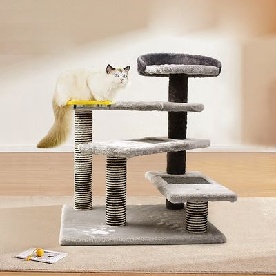 ODM Серое дерево Современная кошачья скалолазание рамка Deluxe Sisal Кошачий деревянный дом Scratcher