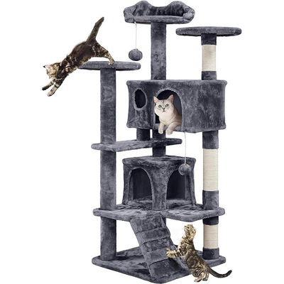 OEM/ODM Custom Luxury Dark Grey Plush Wood Multi-storey Cat Villa с поднимающимся деревом