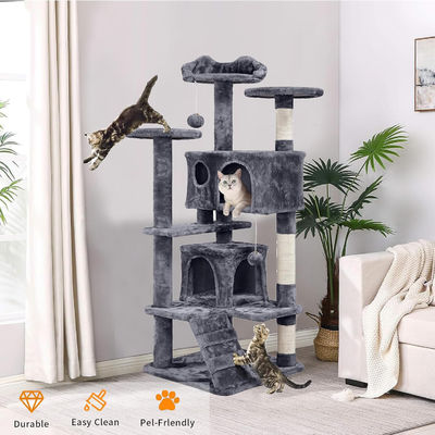 OEM/ODM Custom Luxury Dark Grey Plush Wood Multi-storey Cat Villa с поднимающимся деревом