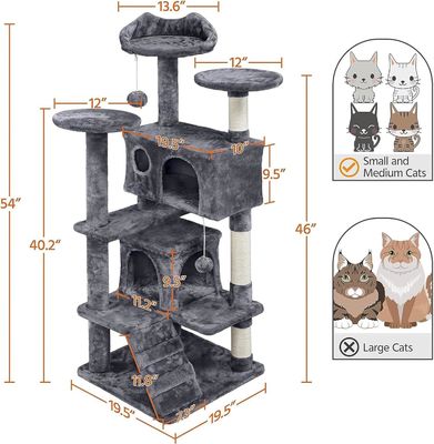 OEM/ODM Custom Luxury Dark Grey Plush Wood Multi-storey Cat Villa с поднимающимся деревом