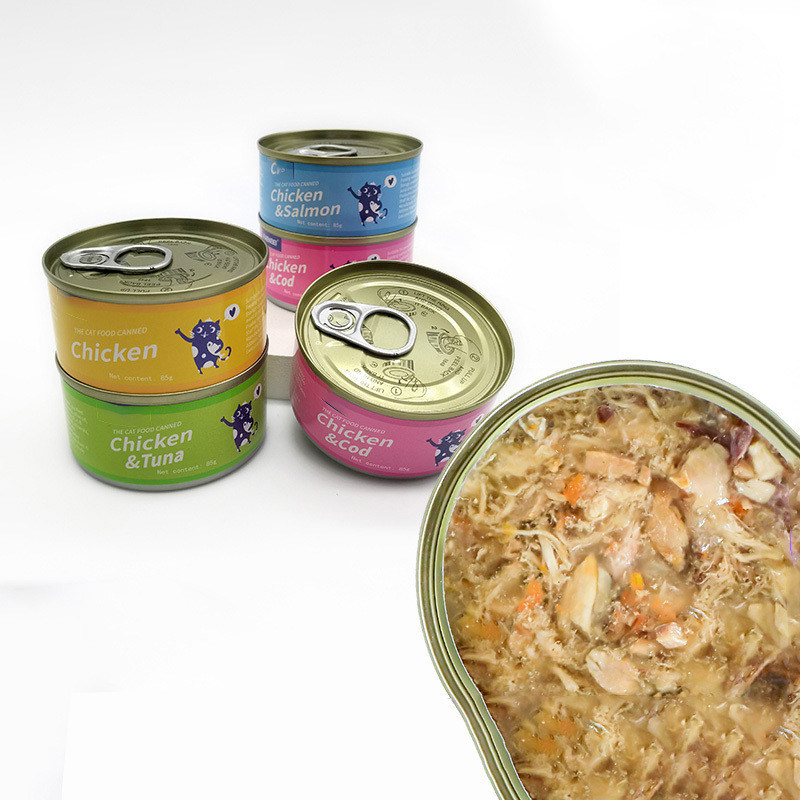 Горячая консервированная кошачая закуска 85 грамм Белое мясо Продовольствие лосось Куриная закуска для кошек